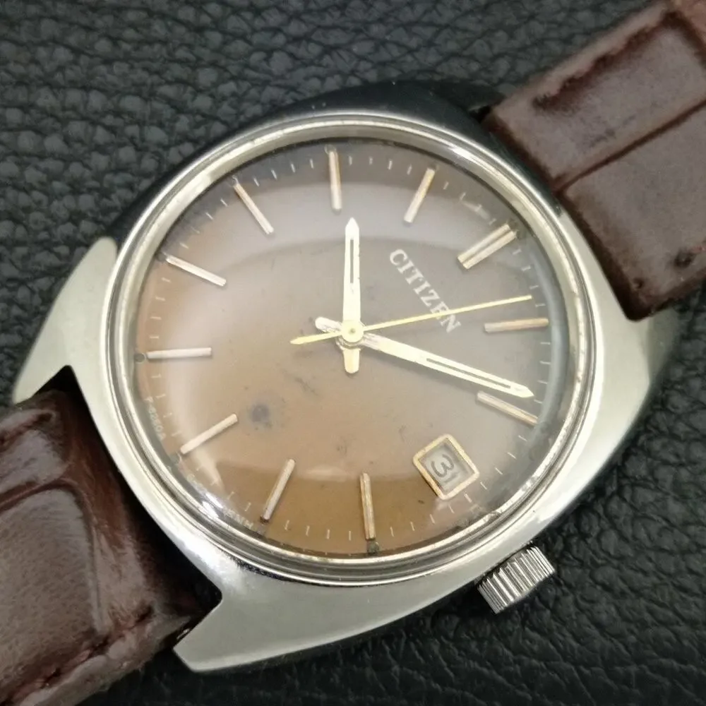 Vintage 1986 Citizen Manual Wound Mens Silver Watch W/Date & Gold accents